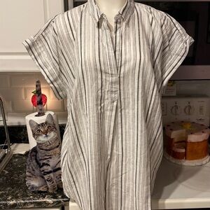 C womens Per Se gray stripe cal sleeve top 1X